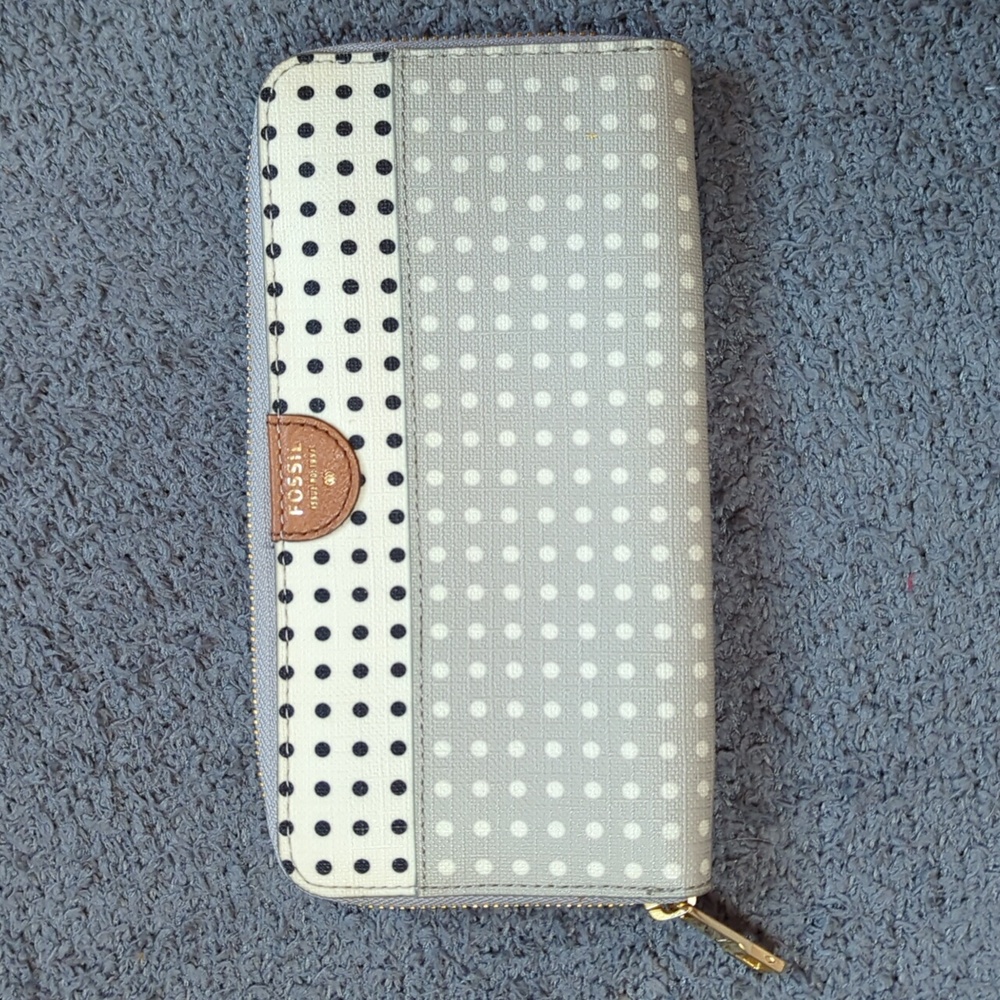Fossil Polka Dot Multi Compartment Zip Around Wallet
